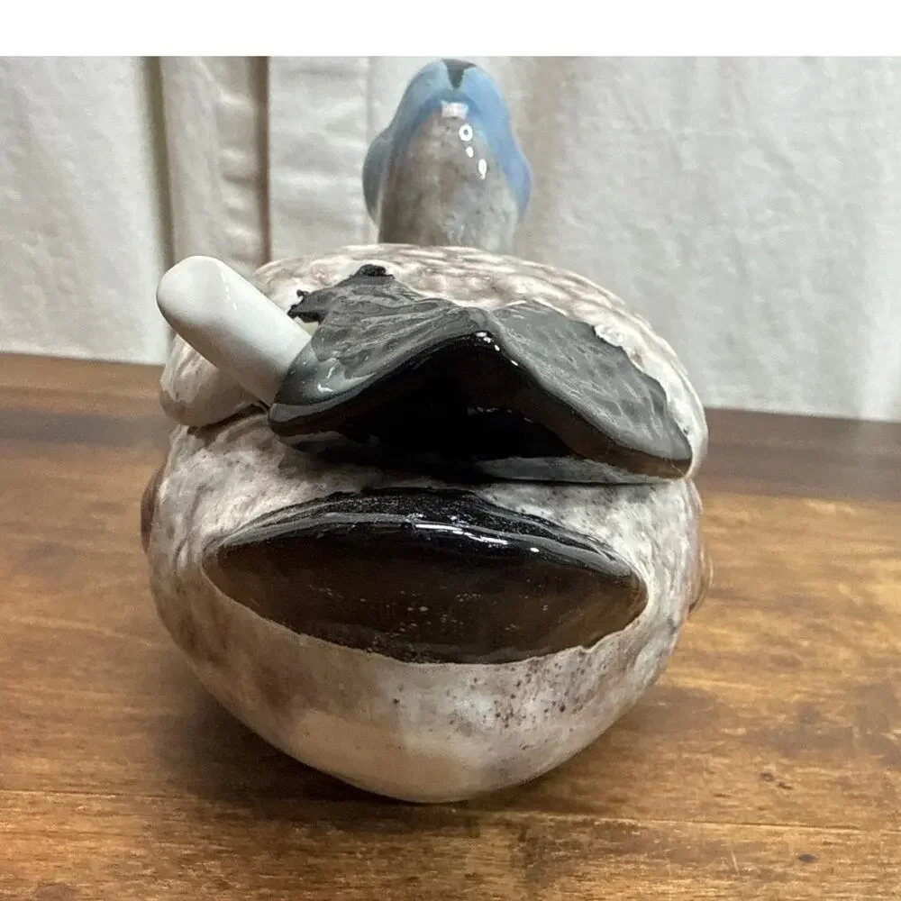 Bordallo Pinheiro Portugal Lidded Duck Majolica Pottery Tureen Condiment Server